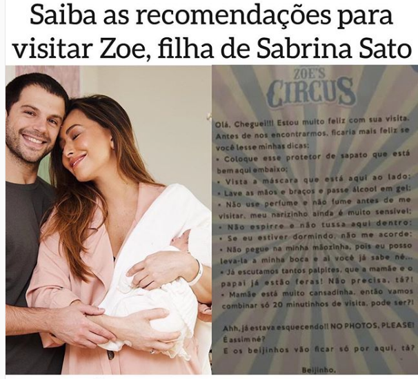 A lista de exigências de Sabrina Sato para os visitantes de sua filhinha