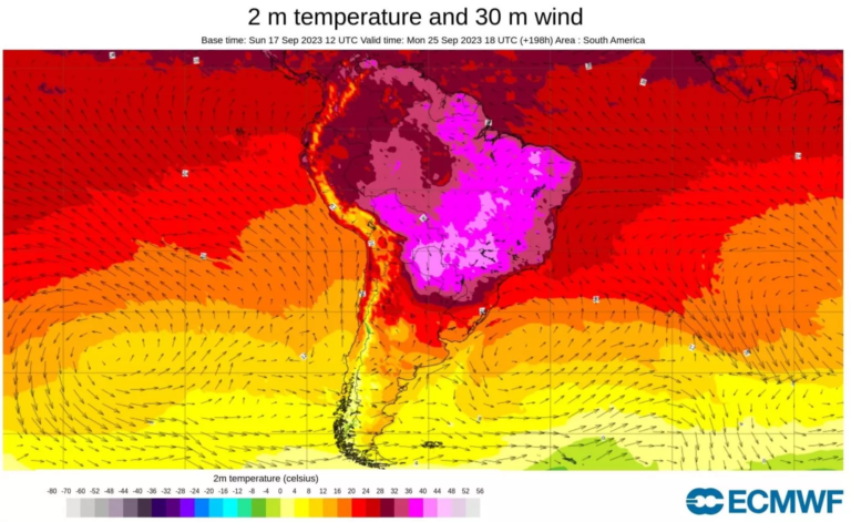 Previsão de calor extremo para o Brasil no final de setembro de 2023: domo de calor